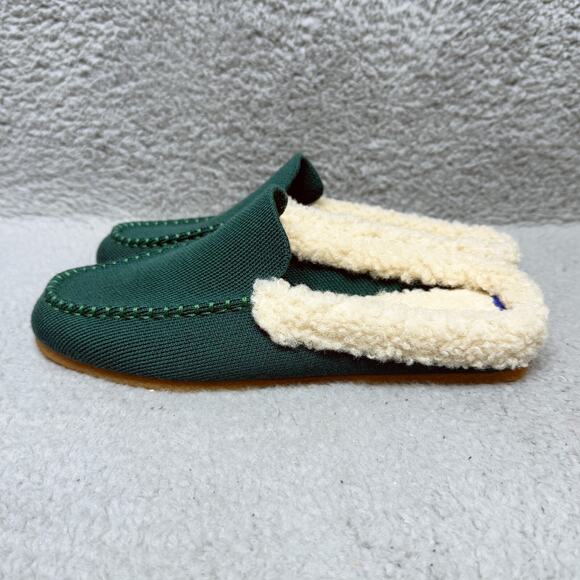 Rothy's The Scuff Slipper Womens Size 6 Shoes Holly Green Wool Blend Sherpa - Picture 4 of 11